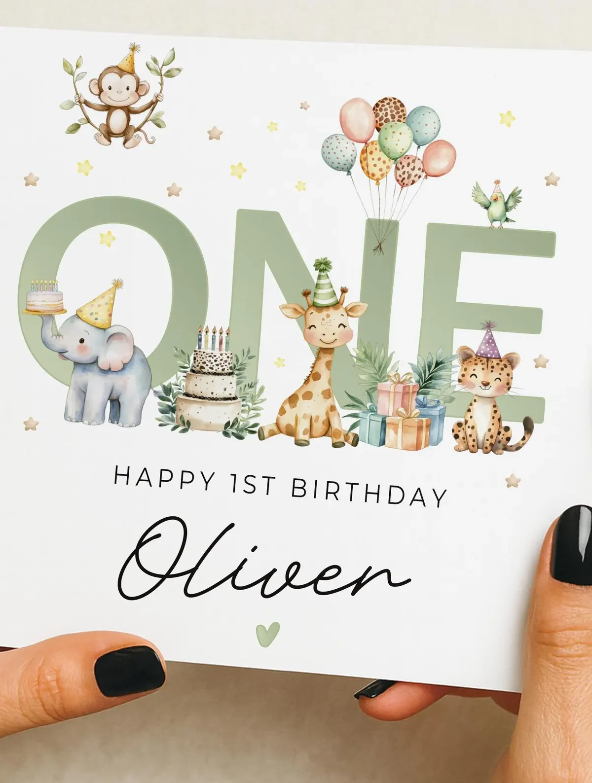Animal 1st birthday card for boy,