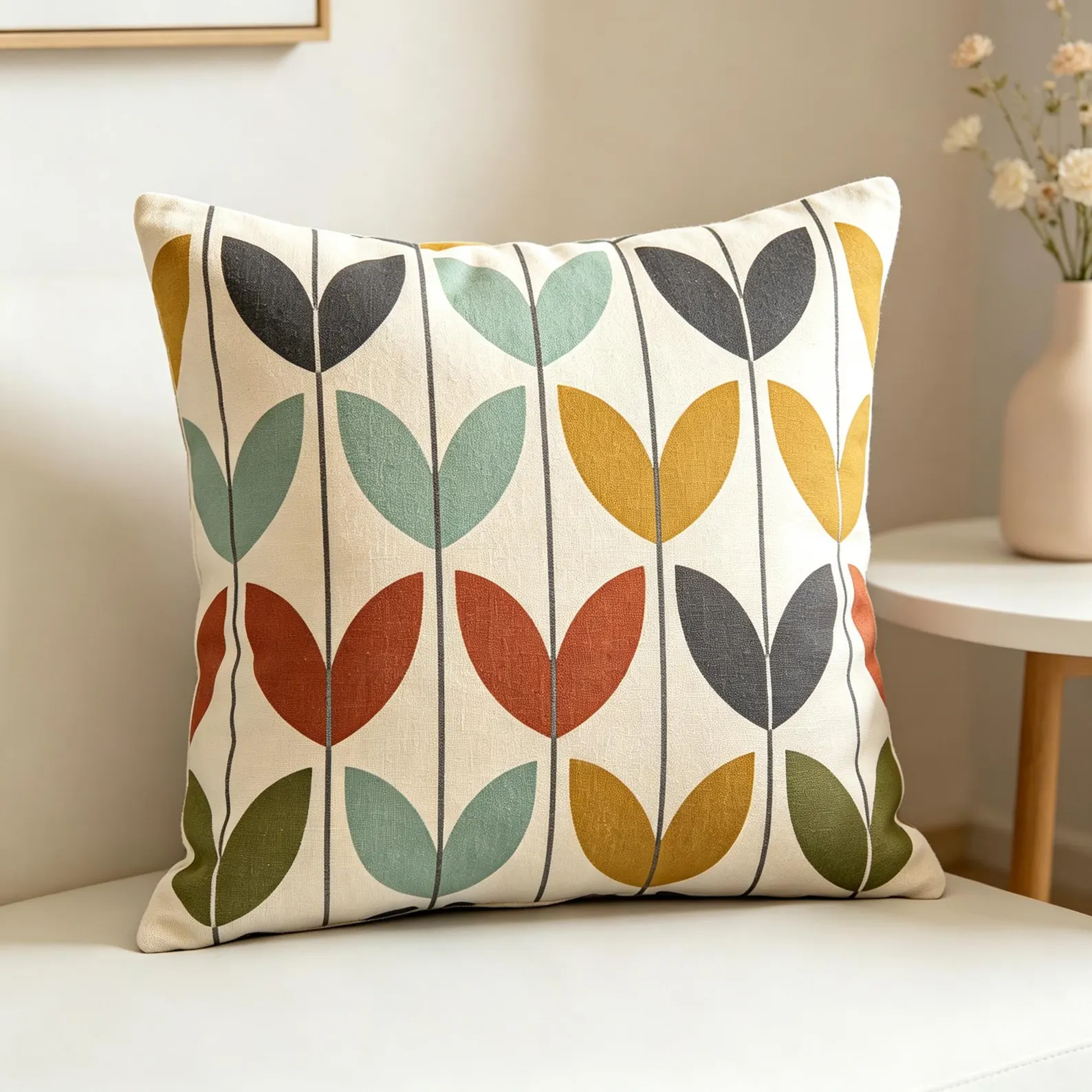 Colorful retro leaf-shaped cushion cover